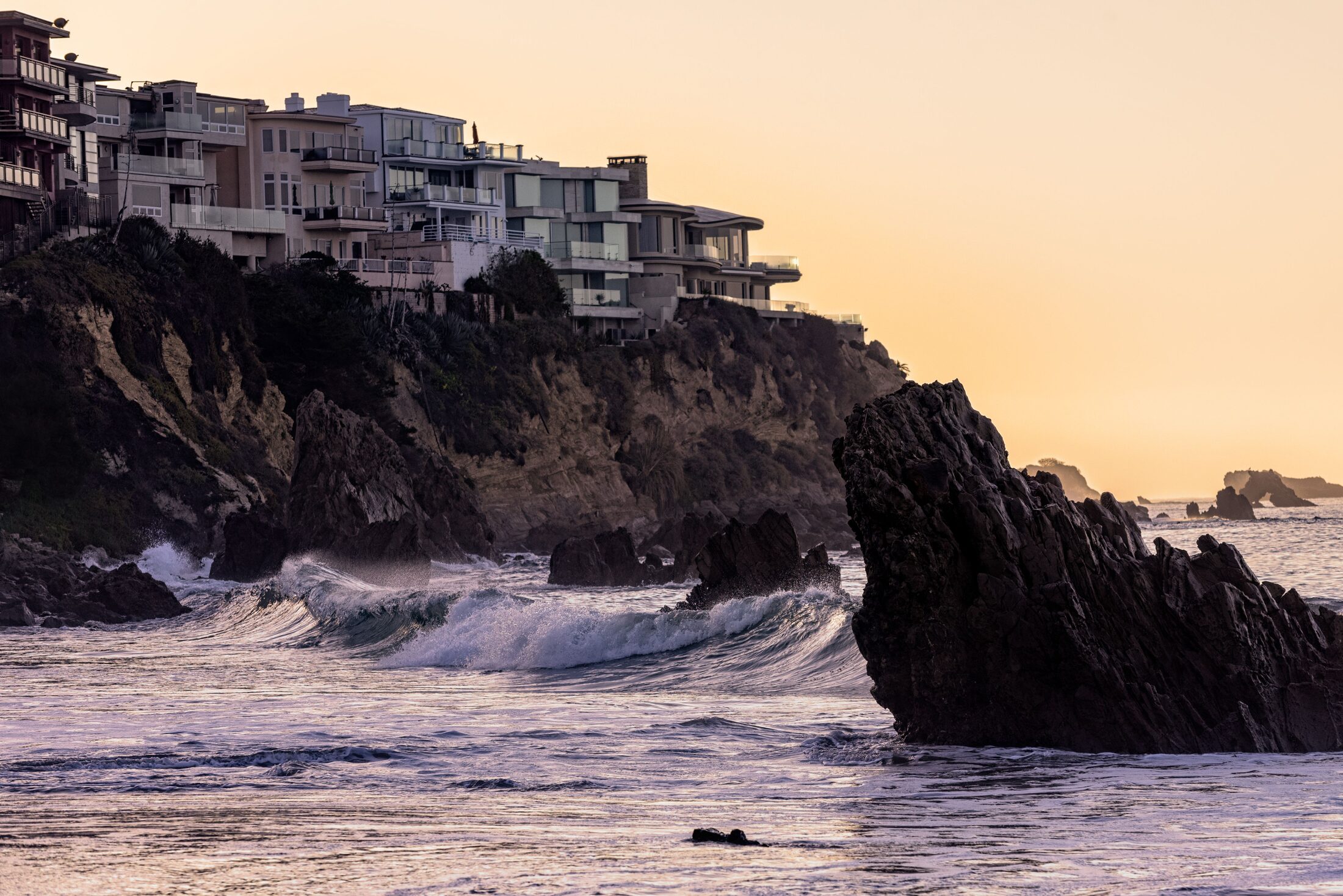 Coastal real estate at sunset